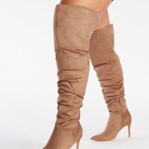 SHOEDAZZLE OVER THE KNEE SLOUCHY BOOTS FAUX SUEDE INNER ZIP TRUE TO SIZE